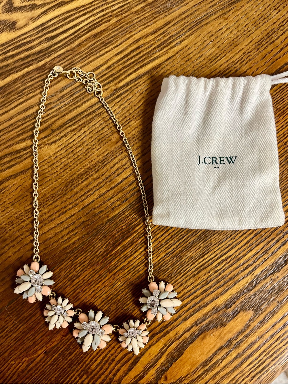 J. Crew Gold-Tone Necklace with Pink Blue and Cream Floral Clusters